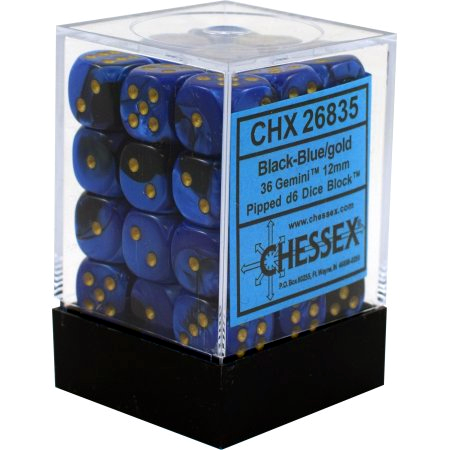 Chessex: 36ct Dice Block - Gemini (Black Blue/Gold)