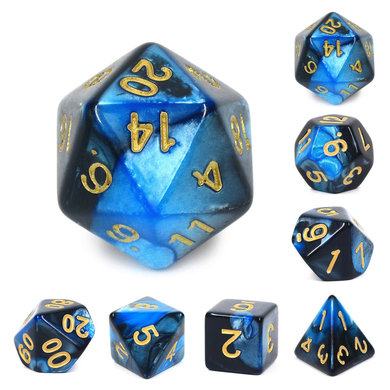 A&H Dice: Blend - Blue & Black - Poly 7 Die Set