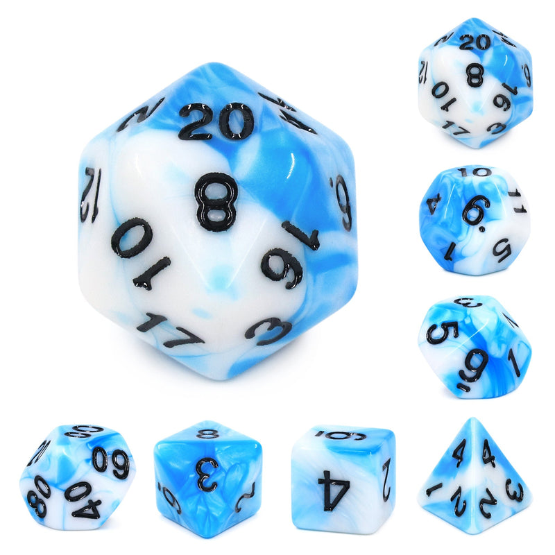 A&H Dice: Blend - Blue & White - Poly 7 Die Set