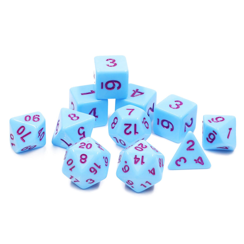 A&H Dice: Blue Jay with Purple Font - Poly 11 Die Set