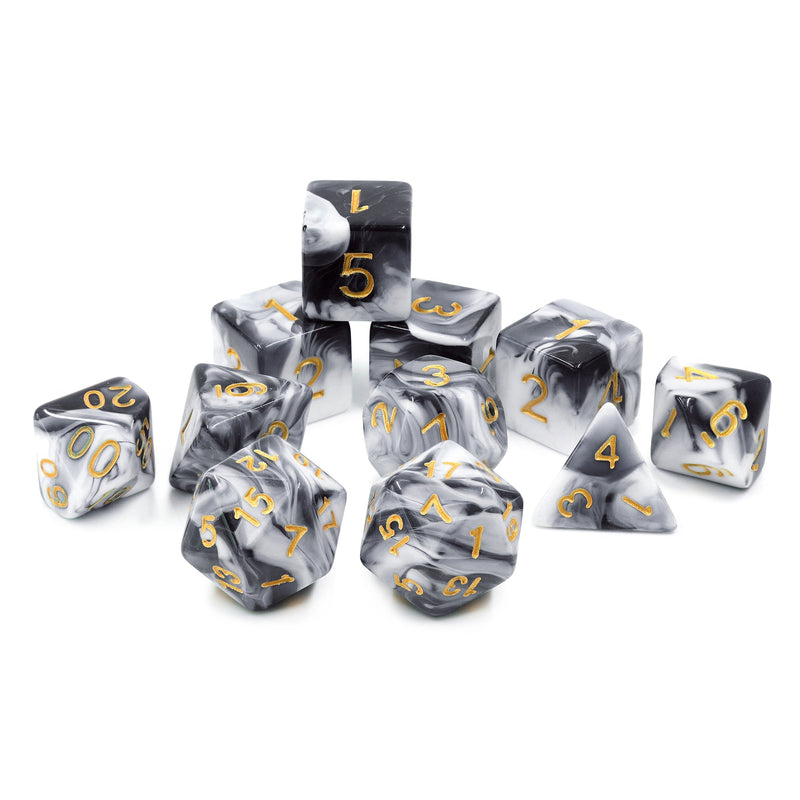 A&H Dice: Blend - Opaque White & Black - Poly 11 Die Set