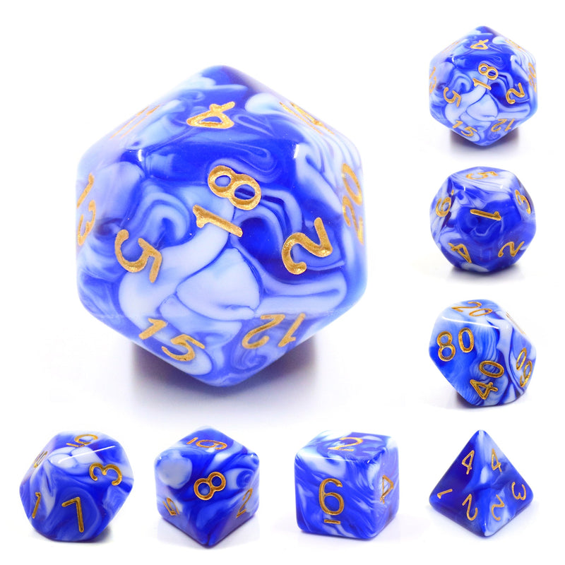 A&H Dice: Blue Porcelain - Poly 7 Die Set