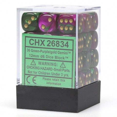 Chessex: 36ct Dice Block - Gemini (Green-Purple/Gold)