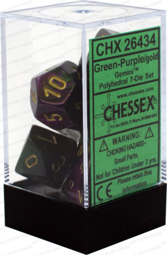 Chessex: Polyhedral 7-Die Set - Gemini (Green Purple/Gold)