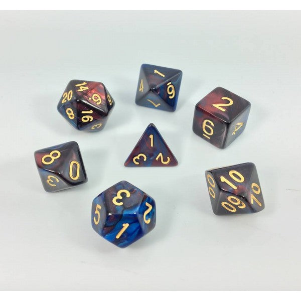 A&H Dice: Blend - Dark Red & Blue - Poly 7 Die Set