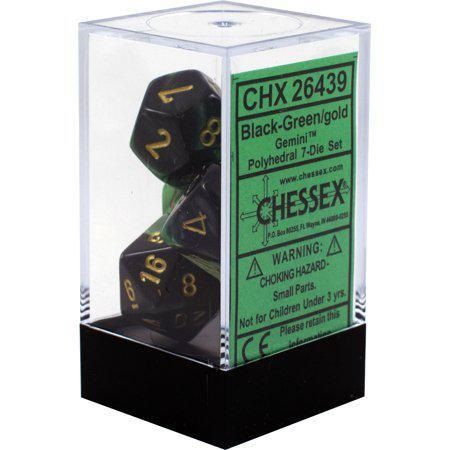 Chessex: Polyhedral 7-Die Set - Gemini (Black Green/Gold)