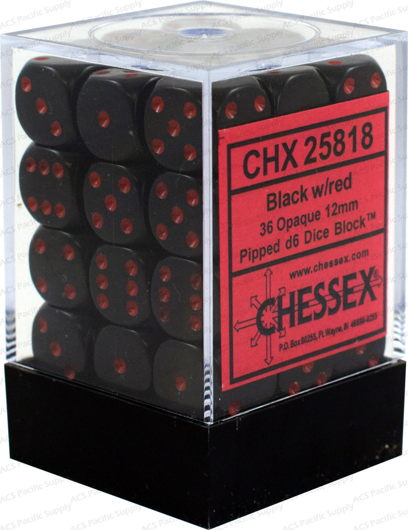 Chessex: 36ct Dice Block - Opaque (Black/Red)