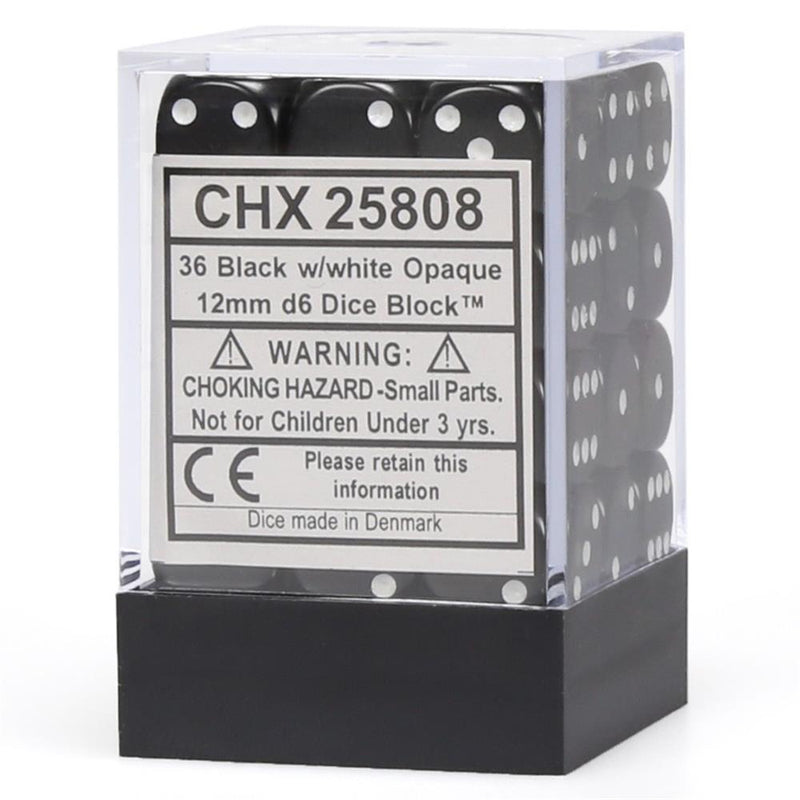 Chessex: 36ct Dice Block - Opaque (Black/White)