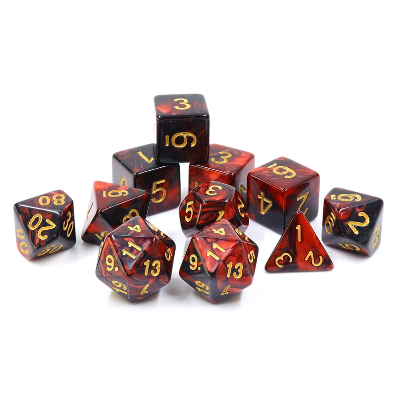 A&H Dice: Blend - Black & Pearl Red - Poly 11 Die Set