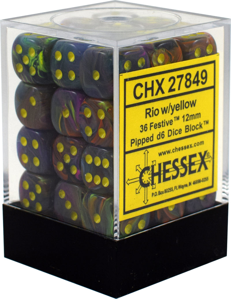 Chessex: 36ct Dice Block - Festive (Rio/Yellow)
