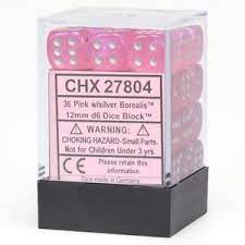 Chessex: 36ct Dice Block - Borealis (Luminary Pink/Silver)