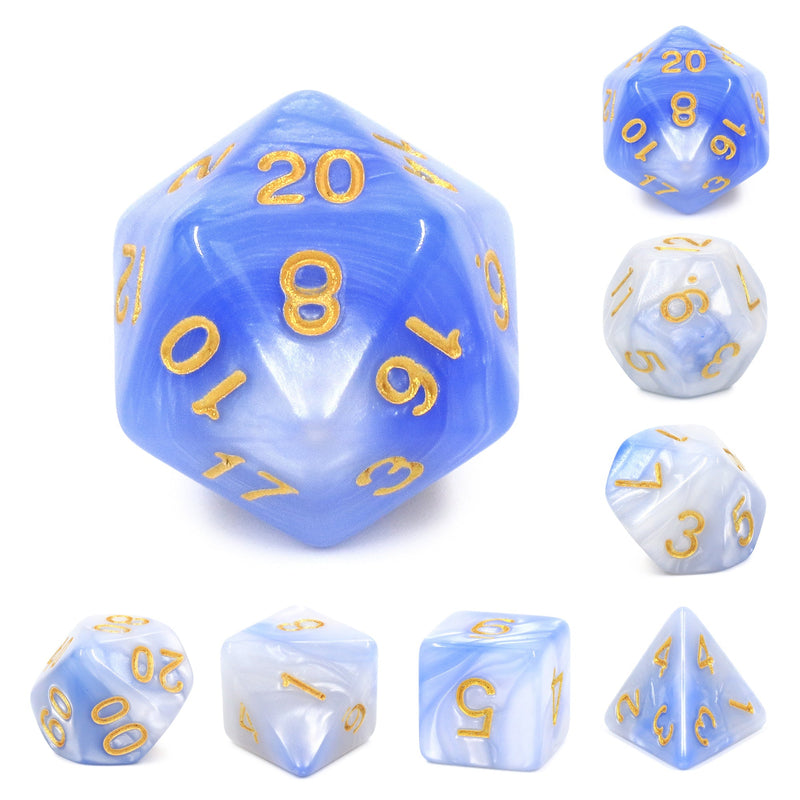 A&H Dice: Blend - Light Blue & White - Poly 7 Die Set