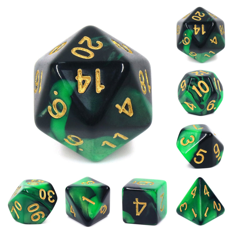 A&H Dice: Blend - Green & Black - Poly 7 Die Set