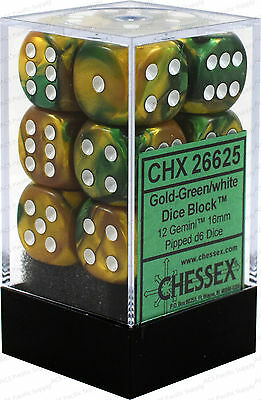 Chessex: 12ct Dice Block - Gemini (Gold Green/White)