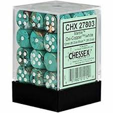 Chessex: 36ct Dice Block - Marble (Oxi-Copper/White)
