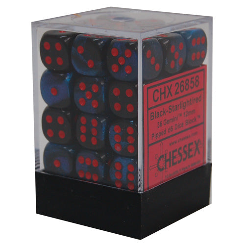 Chessex: 36ct Dice Block - Gemini (Black Starlight/Red)