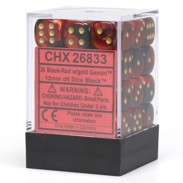 Chessex: 36ct Dice Block - Gemini (Black Red/Gold)