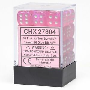 Chessex: 36ct Dice Block - Borealis (Pink/Silver)